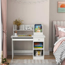 Kids Study Desk Children Writing Table with Hutch Drawer Shelves and Keyboard Tray-White by LJGDeals