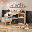Kids Study Desk and Chair Set with Open Shelves Drawer and Fabric Storage Bin-Natural by LJGDeals