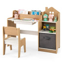 Kids Study Desk and Chair Set with Open Shelves Drawer and Fabric Storage Bin-Natural by LJGDeals