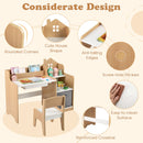 Kids Study Desk and Chair Set with Open Shelves Drawer and Fabric Storage Bin-Natural