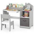 Kids Study Desk and Chair Set with Open Shelves Drawer and Fabric Storage Bin-Natural by LJGDeals