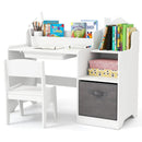 Kids Study Desk and Chair Set with Open Shelves Drawer and Fabric Storage Bin-Natural by LJGDeals