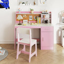 Kids Study Desk and Chair Set with Storage and Bulletin Board