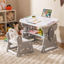Height Adjustable Kids Table and Chair Set with Tiltable Whiteboard and Concave Shelf by DirectDeals