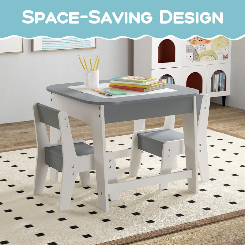 Kid's Table and Chairs Set with Double-sized Tabletop-Gray, photo 2 of 8