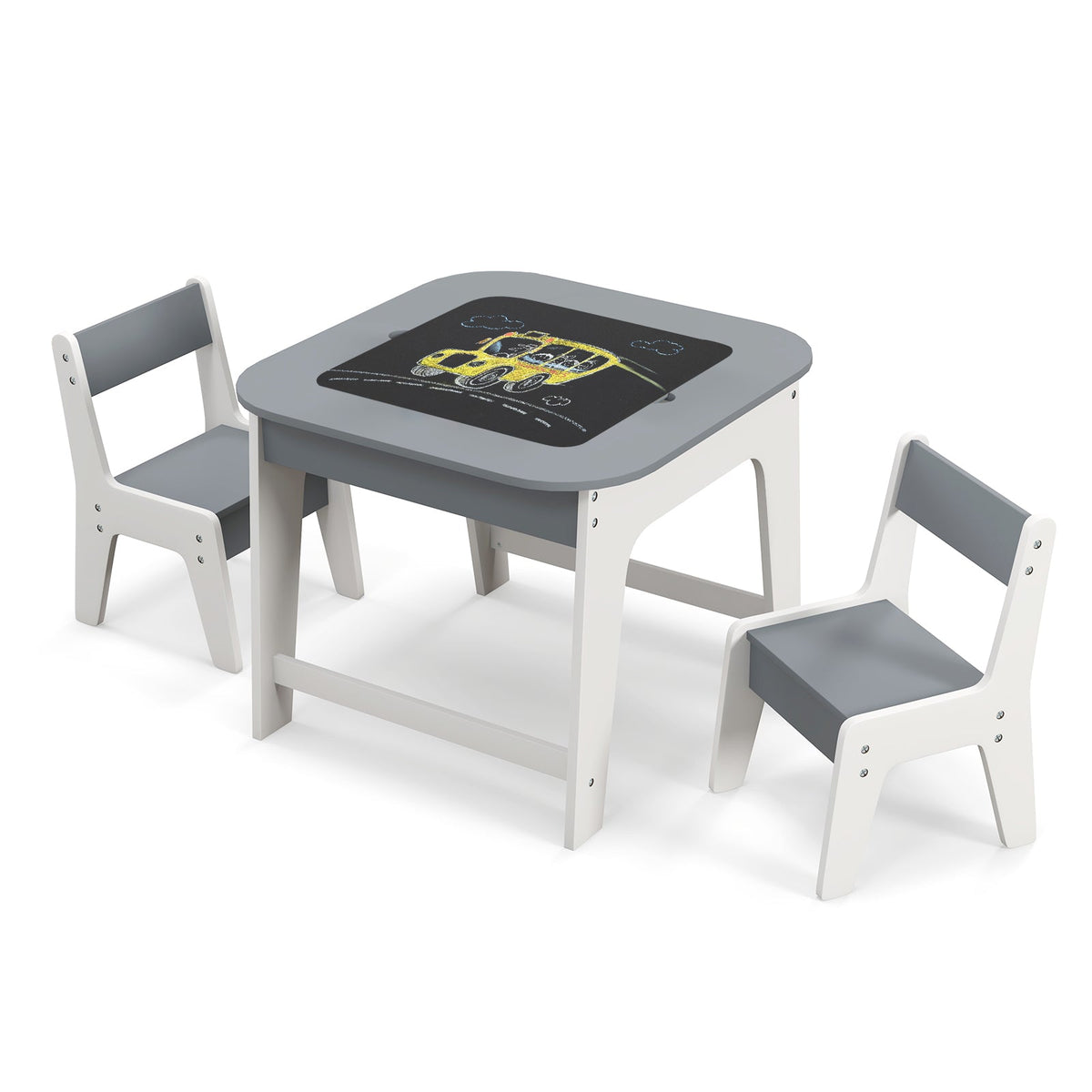 Kid's Table and Chairs Set with Double-sized Tabletop-Gray, photo 3 of 8