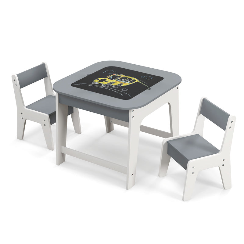 Kid's Table and Chairs Set with Double-sized Tabletop-Gray, photo 3 of 8