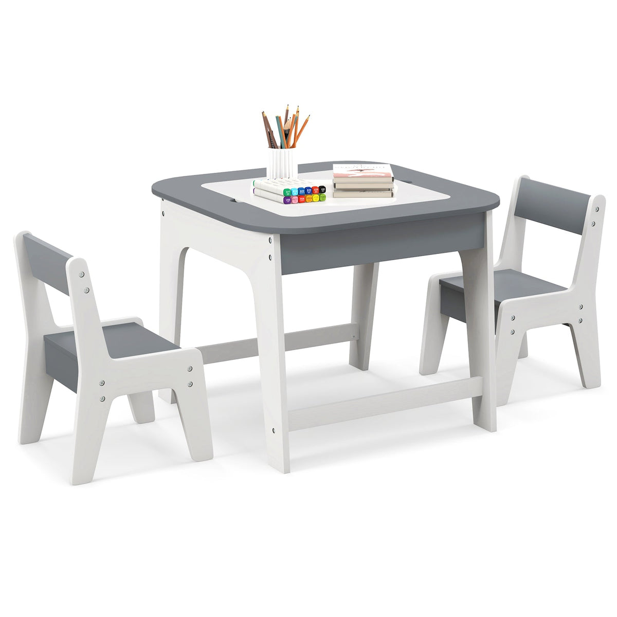 Kid's Table and Chairs Set with Double-sized Tabletop-Gray, photo 4 of 8