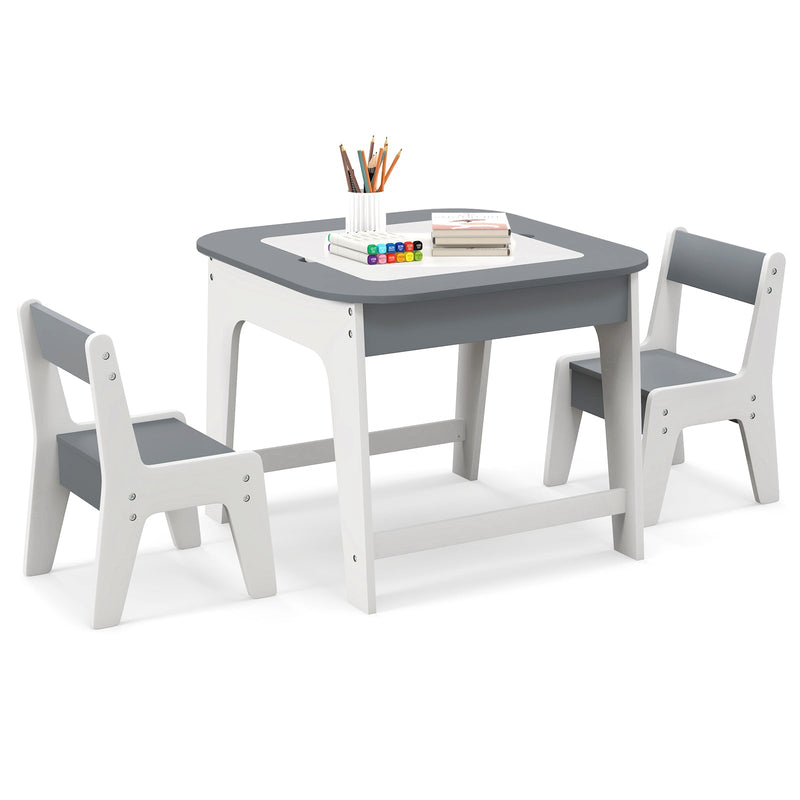Kid's Table and Chairs Set with Double-sized Tabletop-Gray, photo 4 of 8