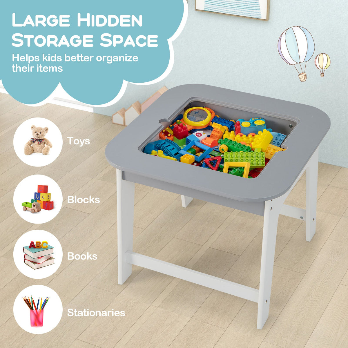Kid's Table and Chairs Set with Double-sized Tabletop-Gray, photo 7 of 8