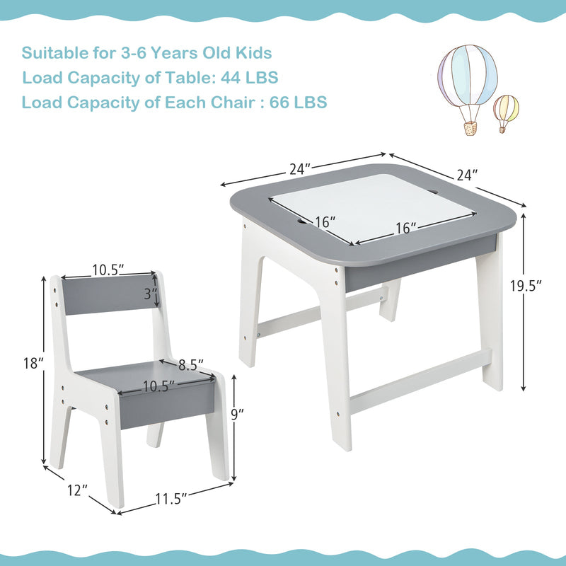 Kid's Table and Chairs Set with Double-sized Tabletop-Gray, photo 5 of 8