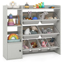 Kids Toy Storage and Bookshelf with Open Shelves and Single-door Cabinet
