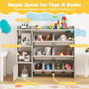 Kids Toy Storage and Bookshelf with Open Shelves and Single-door Cabinet
