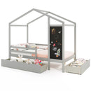 Kids Twin Size Bed with 2 Drawers Solid Wood Bed with Blackboard by LJGDeals