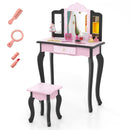 2 in 1 Princess Dressing Table Writing Desk with Cute Leopard Print 3 Makeup Accessories-Pink by LJGDeals