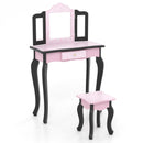 2 in 1 Princess Dressing Table Writing Desk with Cute Leopard Print 3 Makeup Accessories-Pink by LJGDeals