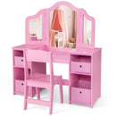 Kids Vanity Table and Chair Set with Removable Mirrors and 4 Storage Bins by LJGDeals