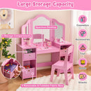Kids Vanity Table and Chair Set with Removable Mirrors and 4 Storage Bins