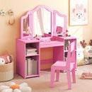 Kids Vanity Table and Chair Set with Removable Tri-Folding Mirror by LJGDeals
