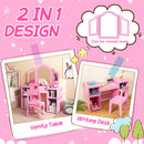 Kids Vanity Table and Chair Set with Removable Tri-Folding Mirror