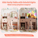 Kids Vanity Desk and Chair Set with Lights Open Shelves