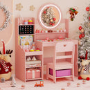 Kids Vanity Desk with Mirror and Lights Princess Pretend Play Dressing Table and Chair Set