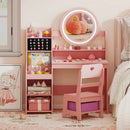Kids Vanity Desk with Mirror and Lights Princess Pretend Play Dressing Table and Chair Set by LJGDeals