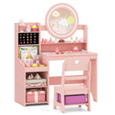 Kids Vanity Desk with Mirror and Lights Princess Pretend Play Dressing Table and Chair Set by LJGDeals