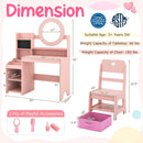 Kids Vanity Desk with Mirror and Lights Princess Pretend Play Dressing Table and Chair Set by LJGDeals