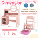 Kids Vanity Desk with Mirror and Lights Princess Pretend Play Dressing Table and Chair Set