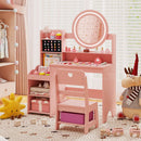 Kids Vanity Desk with Mirror and Lights Princess Pretend Play Dressing Table and Chair Set