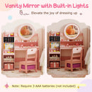 Kids Vanity Desk with Mirror and Lights Princess Pretend Play Dressing Table and Chair Set by LJGDeals