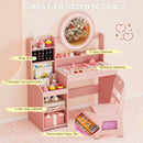 Kids Vanity Desk with Mirror and Lights Princess Pretend Play Dressing Table and Chair Set