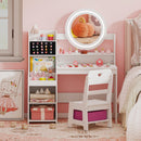 Kids Vanity Desk with Mirror and Lights Princess Pretend Play Dressing Table and Chair Set