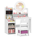 Kids Vanity Desk with Mirror and Lights Princess Pretend Play Dressing Table and Chair Set by LJGDeals