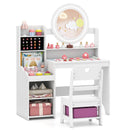 Kids Vanity Desk with Mirror and Lights Princess Pretend Play Dressing Table and Chair Set