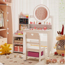 Kids Vanity Desk with Mirror and Lights Princess Pretend Play Dressing Table and Chair Set