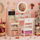 Kids Vanity Desk with Mirror and Lights Princess Pretend Play Dressing Table and Chair Set