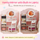 Kids Vanity Desk with Mirror and Lights Princess Pretend Play Dressing Table and Chair Set
