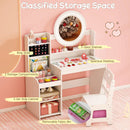 Kids Vanity Desk with Mirror and Lights Princess Pretend Play Dressing Table and Chair Set