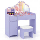 Kids Vanity Desk with Mirror and Lights Princess Pretend Play Dressing Table-Purple by LJGDeals