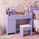 Kids Vanity Desk with Mirror and Lights Princess Pretend Play Dressing Table-Purple by LJGDeals