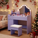 Kids Vanity Desk with Mirror and Lights Princess Pretend Play Dressing Table-Purple by LJGDeals