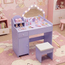 Kids Vanity Desk with Mirror and Lights Princess Pretend Play Dressing Table-Purple by LJGDeals