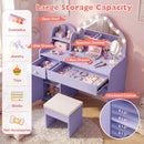 Kids Vanity Desk with Mirror and Lights Princess Pretend Play Dressing Table-Purple by LJGDeals