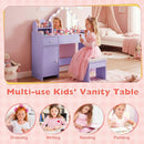 Kids Vanity Desk with Mirror and Lights Princess Pretend Play Dressing Table-Purple by LJGDeals