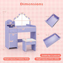 Kids Vanity Desk with Mirror and Lights Princess Pretend Play Dressing Table-Purple by LJGDeals