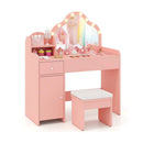 Kids Vanity Desk with Mirror and Lights Princess Pretend Play Dressing Table-Purple by LJGDeals