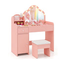 Kids Vanity Desk with Mirror and Lights Princess Pretend Play Dressing Table-Purple