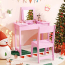 2-in-1 Kids Vanity Makeup Table and Chair Set with Flip Top Mirror by LJGDeals